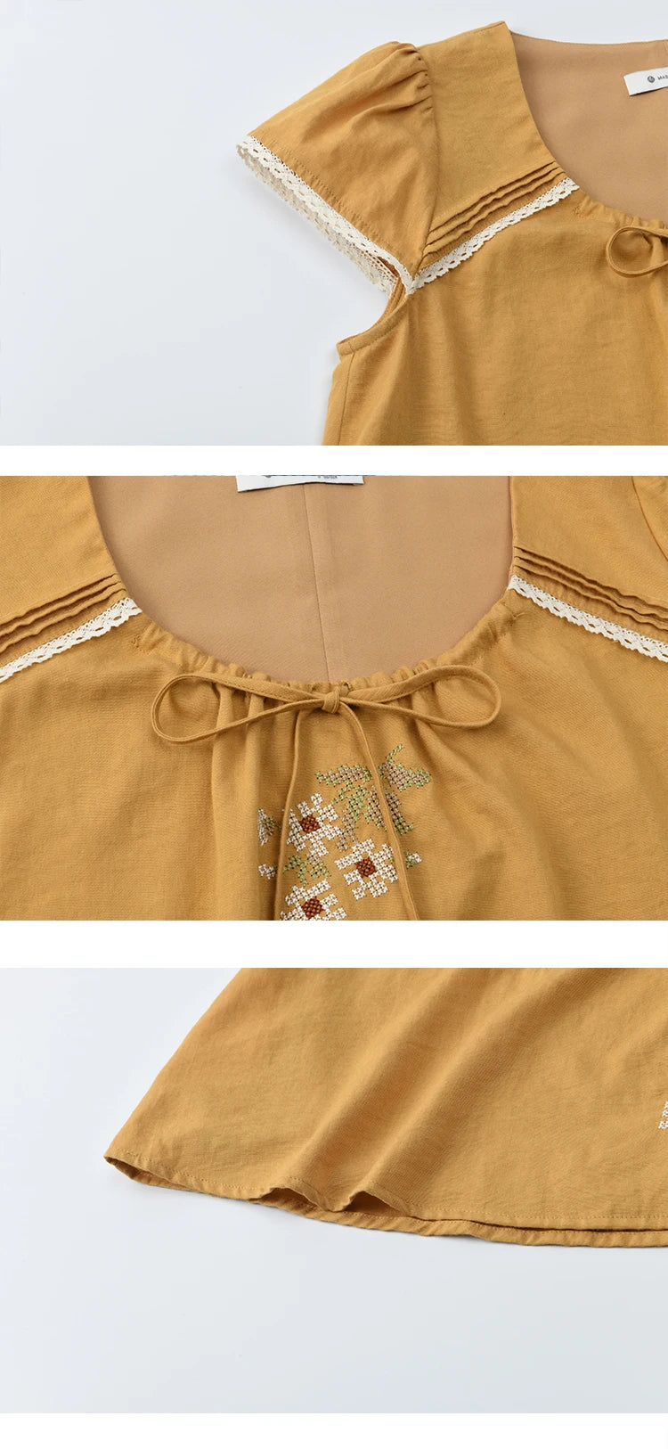 MISHOW Fashion Embroidery Flower Blouses for Woman 2025 Summer O-Neck Lace Up Flying Sleeve Lace Spliced Loose Top MXE39X1880