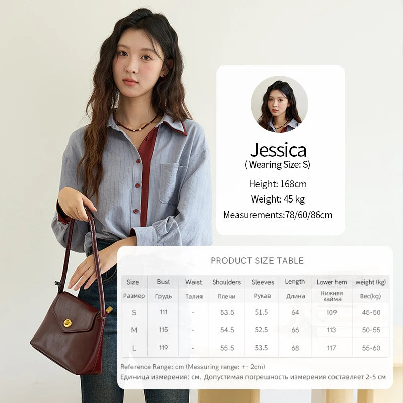 MISHOW Striped Shirt for Women Autumn 2025 Blue Red Splicing Contrasting Color Shirts Laple Loose Retro Commute Top MXE46C2405