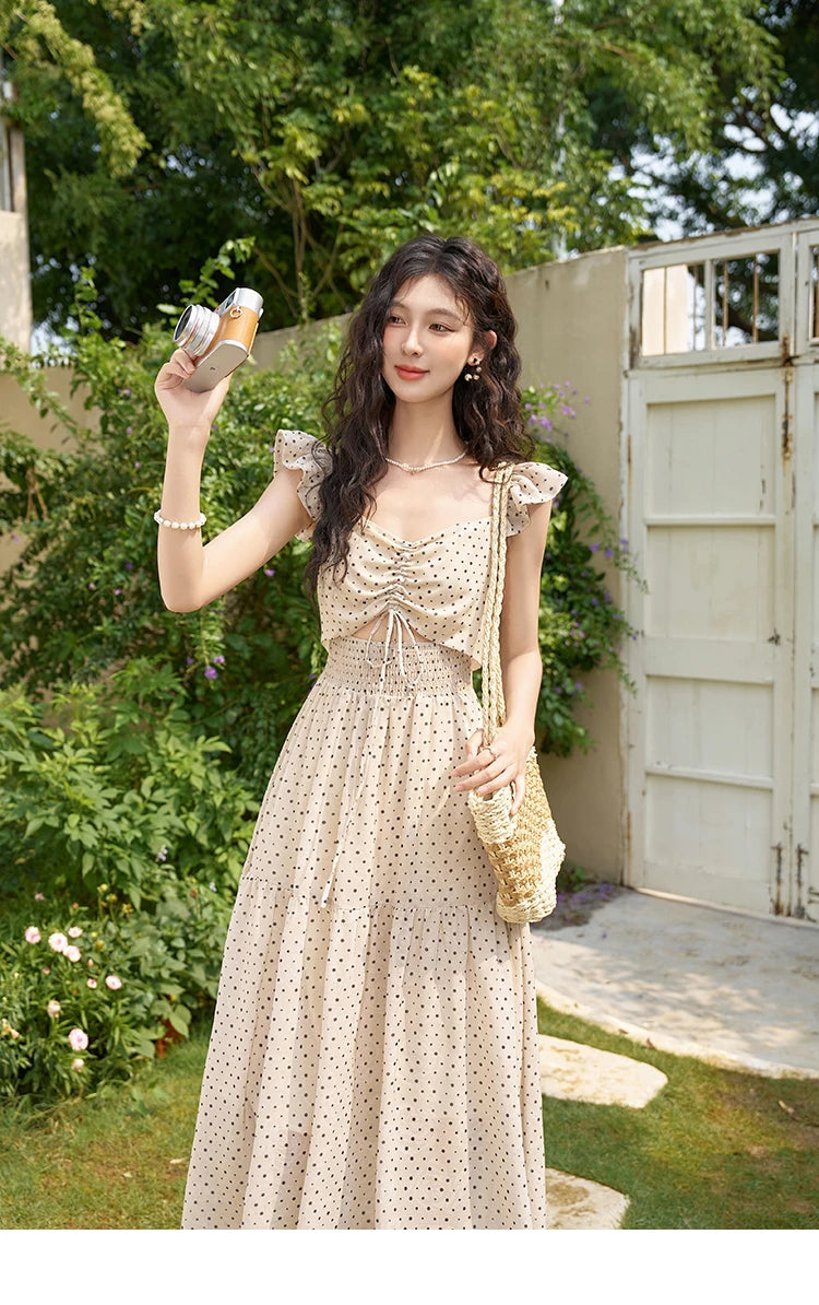 MISHOW Sexy Polka Dot Dresses for Women 2024 Summer New Flying Sleeve Long Fake Two Piece French Dress Woman Clothing MXD28L1902