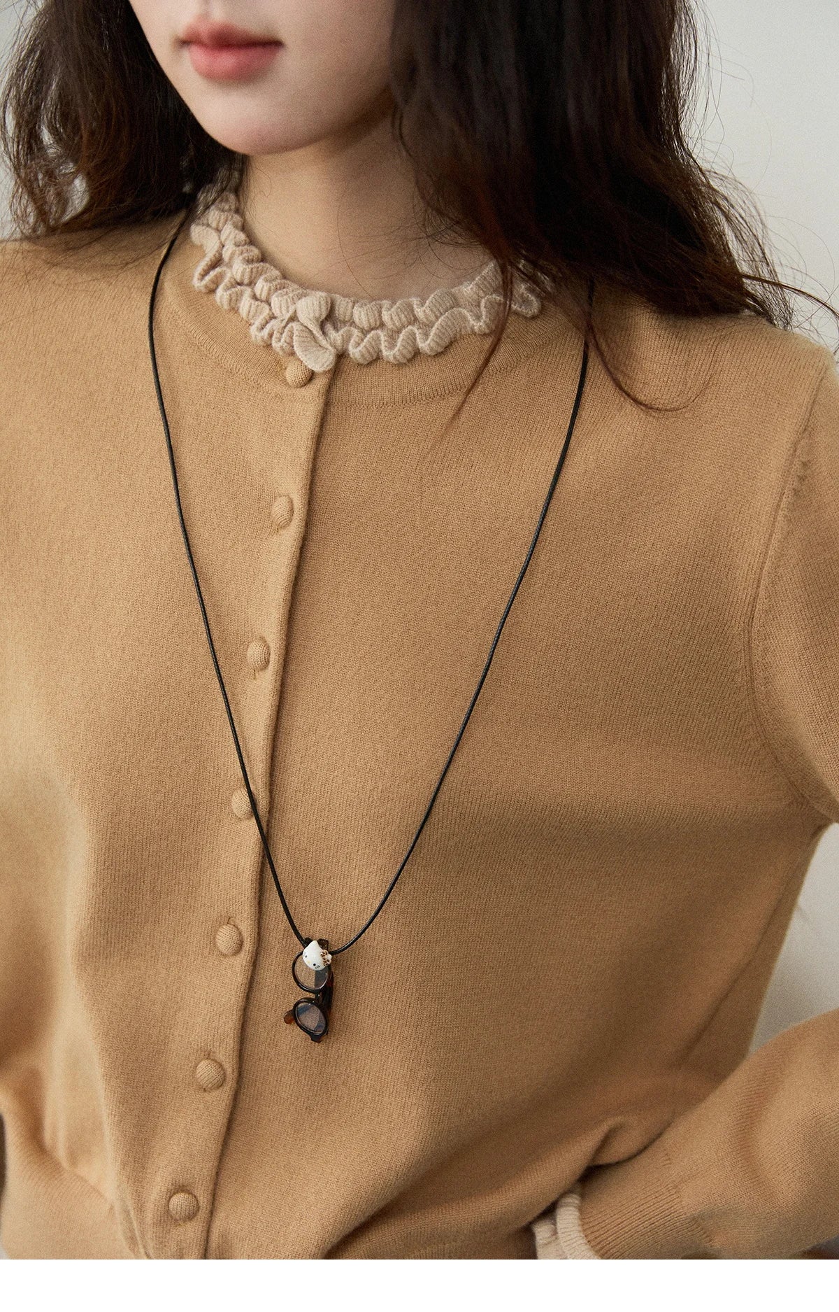 MISHOW Women Knit Cardigan Long Sleeve 2025 Winter Retro Ruffle O-neck Knitted Sweater Loose Casual Commute Khaki Top MXE91Z2749