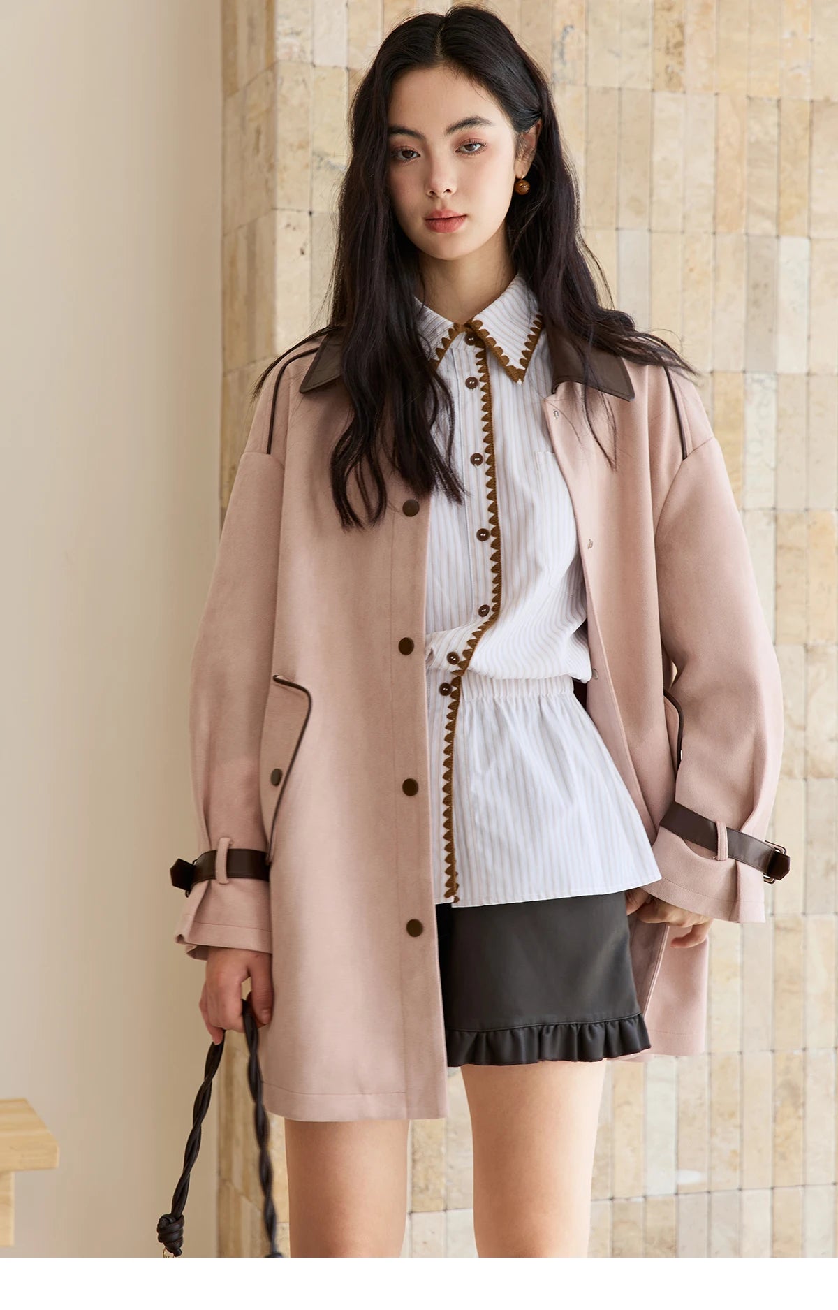 MISHOW Pink Jacket for Women 2025 Autumn New Commute Sweet Style Turn-down Collar Long Sleeve Mid-length Jacket MXE45W0845