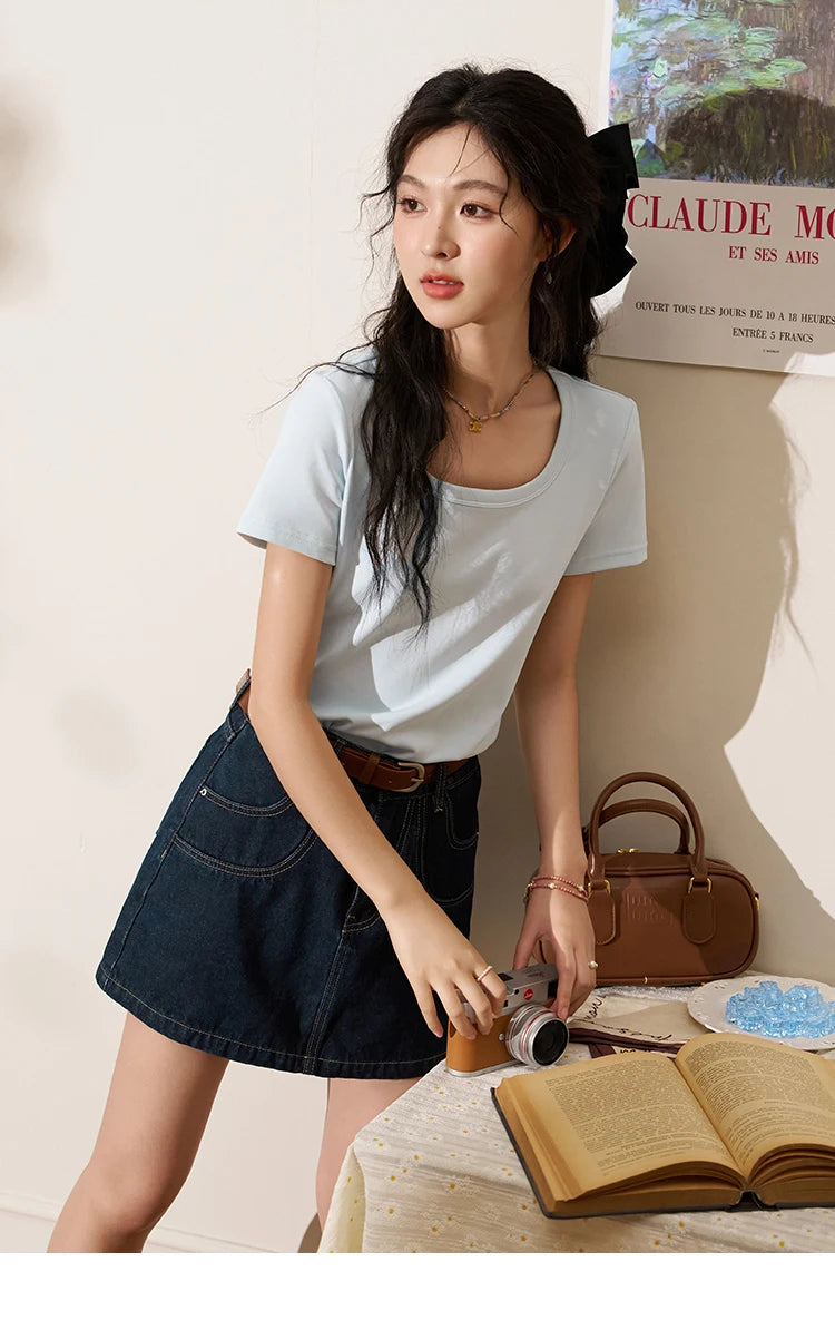 MISHOW High Waisted Denim Skirts for Women 2024 Summer New Fashion Simple Versatile Female Korean Style Chic Skirt MXD23B0366