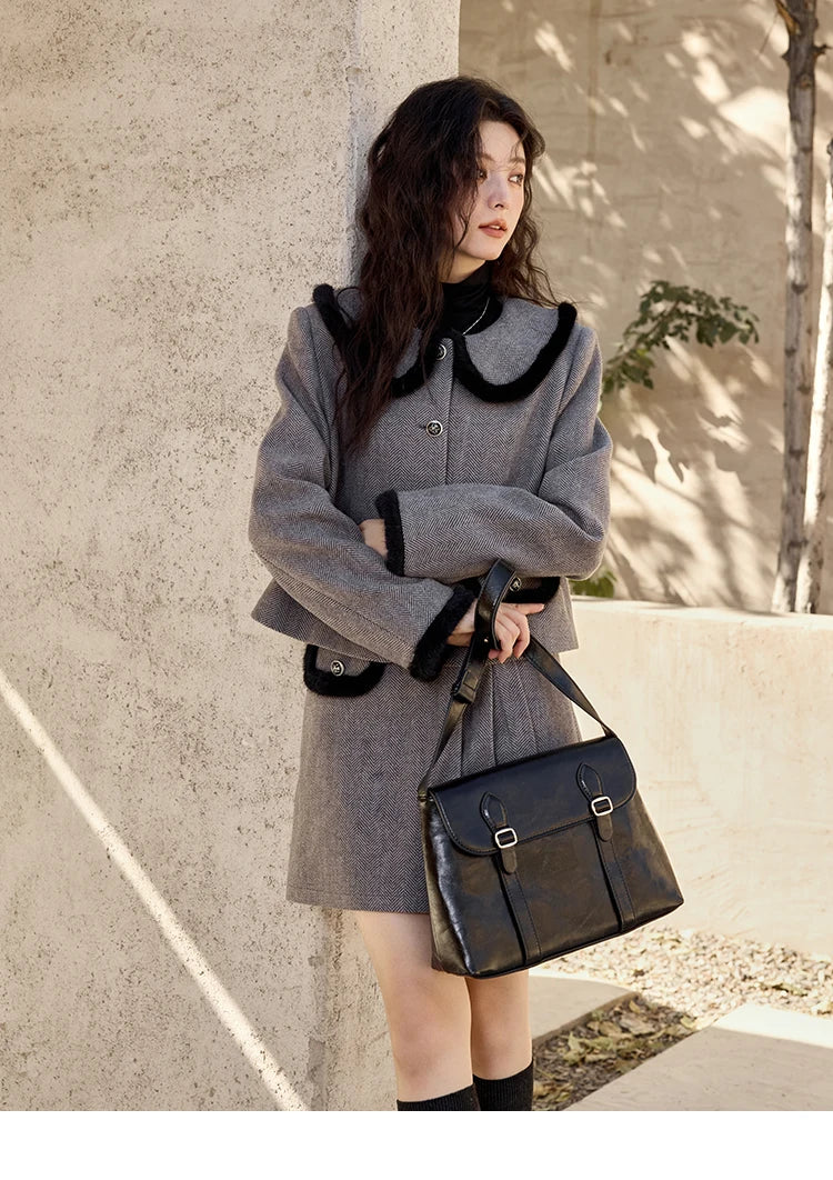 MISHOW Plaid Tweed Jacket Short Skirt Separately Women 2024 Winter Fashion Korean Collar Jacket Half Pleated Skirt MXD43W0442