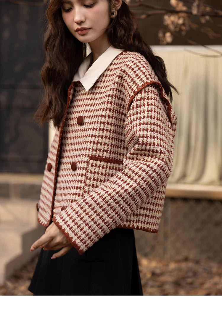 MISHOW Elegant Plaid Wool Blend Short Coat for Women 2024 Autumn Winter Jackets Female Warm Fashion New Outerwears MXB42W0479