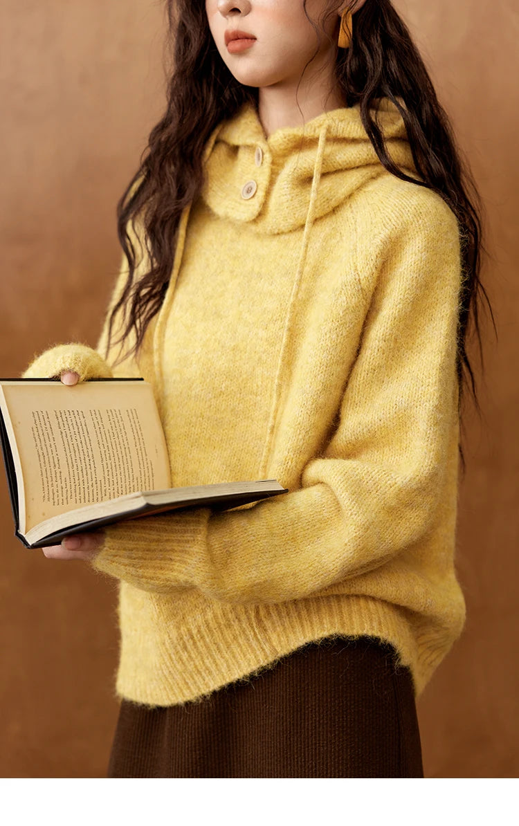 MISHOW Knitted Sweater Hooded Neck Warm Wool for Women 2025 Autumn Winter Cozy Loose-Fit Casual Solid Pullover Top MXD59Z1123