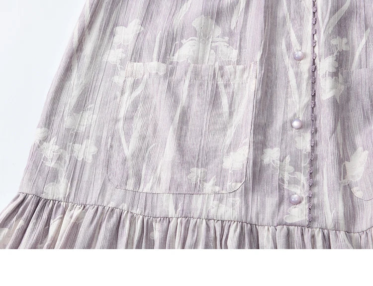 MISHOW Purple Print Chiffon Holiday Dress Women 2025 Summer Sleeveless Stand Collar Slim Dresses Woman New Fashion MXE32L2163