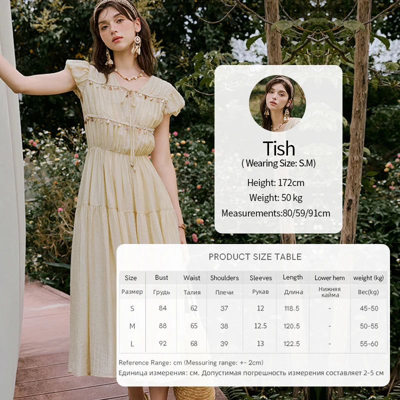 MISHOW Holiday Summer Dresses Women 2025 Solid V-neck Short Puff Sleeve Shell Ribbon High Waist Dress Woman Fashion MXE33L2193