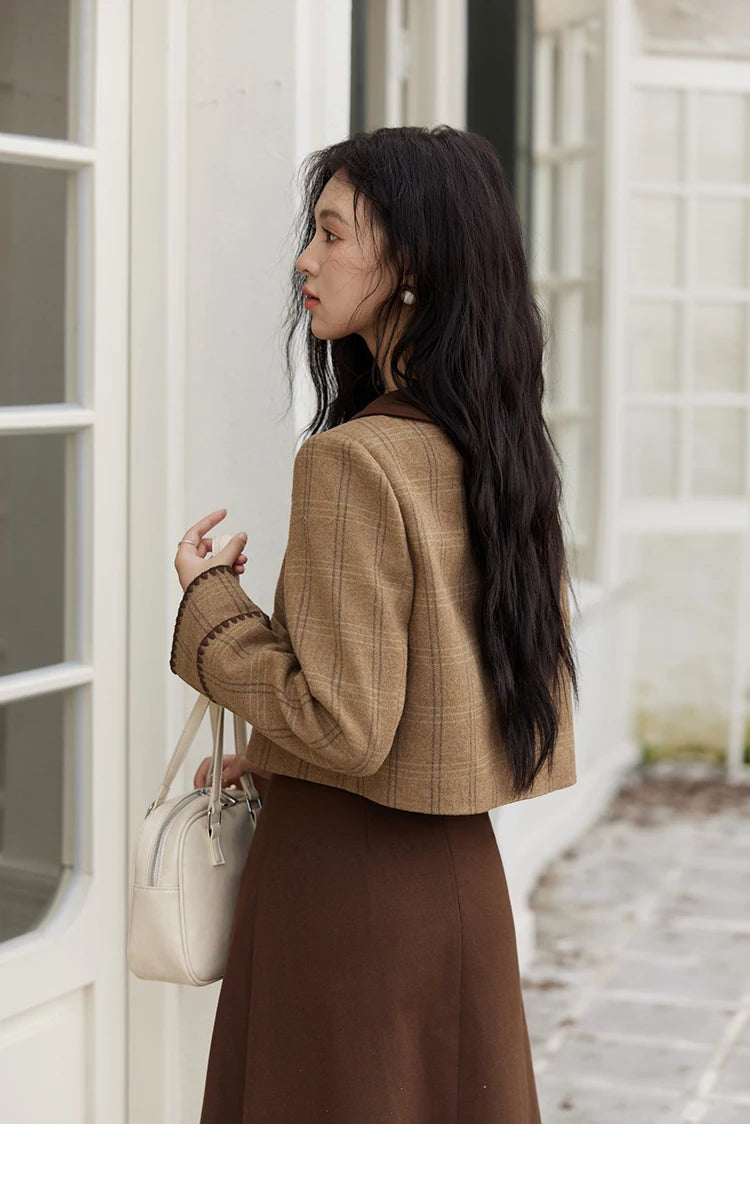 MISHOW Plaid Tweed Coats Midi Skirt Separately Women 2024 Fall Winter Polo Vintage Elegant  Jackets Pleated Skirts MXD46W0460