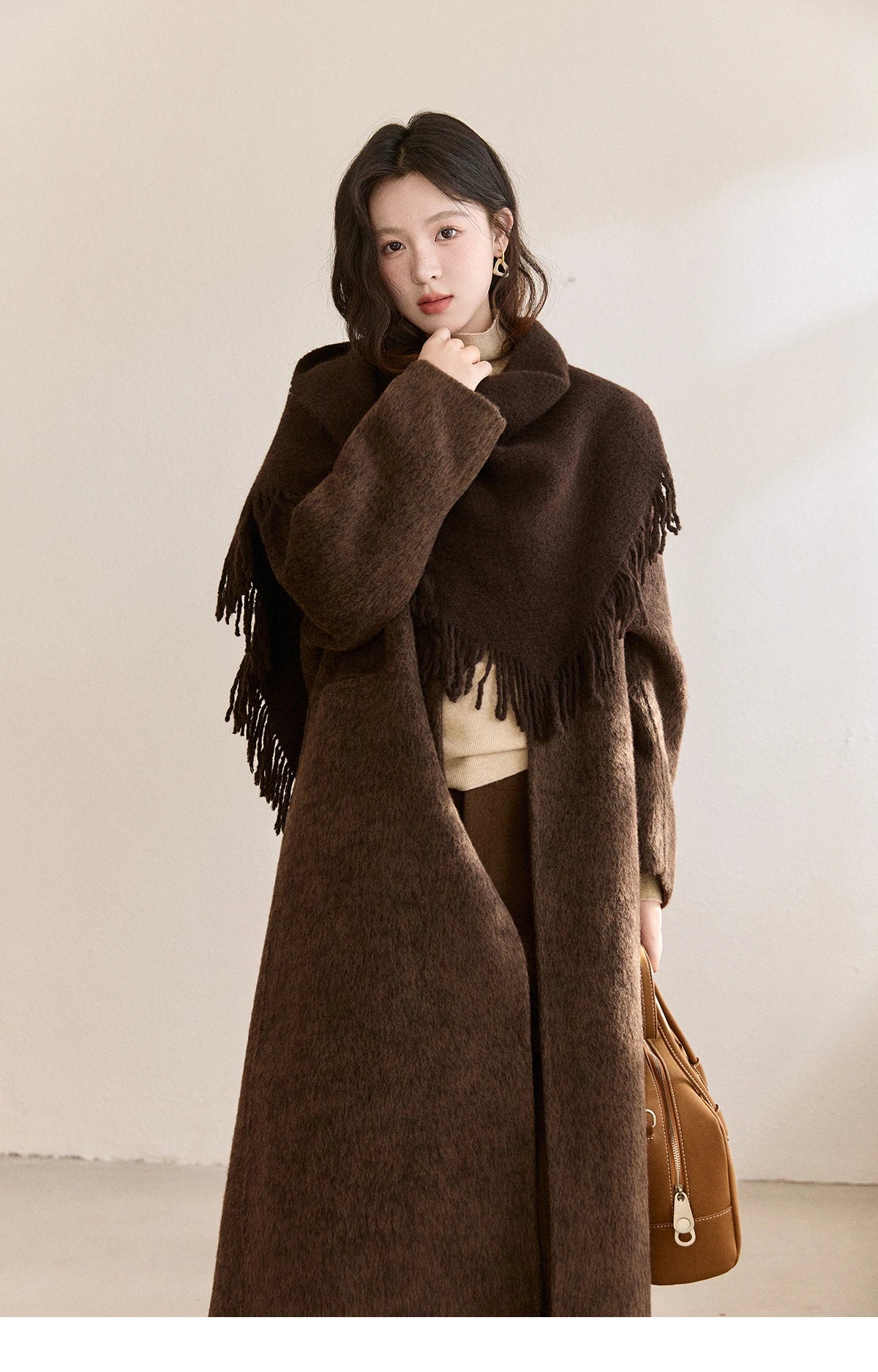 MISHOW Women's Woolen Coat with Scarf Winter Invisible Buckle Design Wool Overcoat Loose Elegant Warm Outerwear MXE93W1030