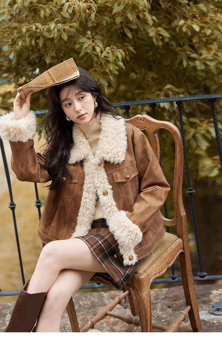 MISHOW Leather Fur Jacket Women Lamb Wool 2024 Winter Women Coat Fashion Soft Cotton Clip Thickened Spliced Jacket MXD56W0538