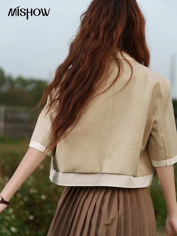 MISHOW Fake Two Short Suit Jackets for Women Summer Three Quarter Single Breasted Turn-down Collar Female Coats MXC33W0016