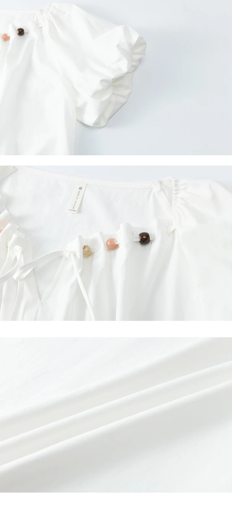 MISHOW Solid French Summer Blouses Woman 2025 New Short Puff Sleeve V-neck Beaded Retro Shirts Women Fashion Tops MXE33X1757