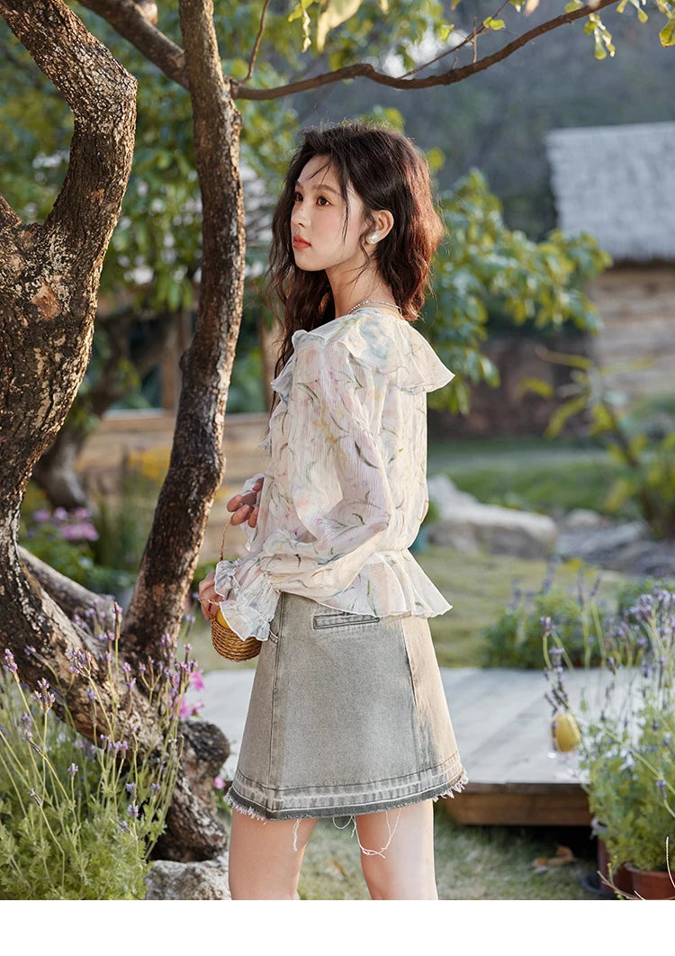 MISHOW Floral Blouse with Camisole Set V-Neck Lace Up MXE13X1718