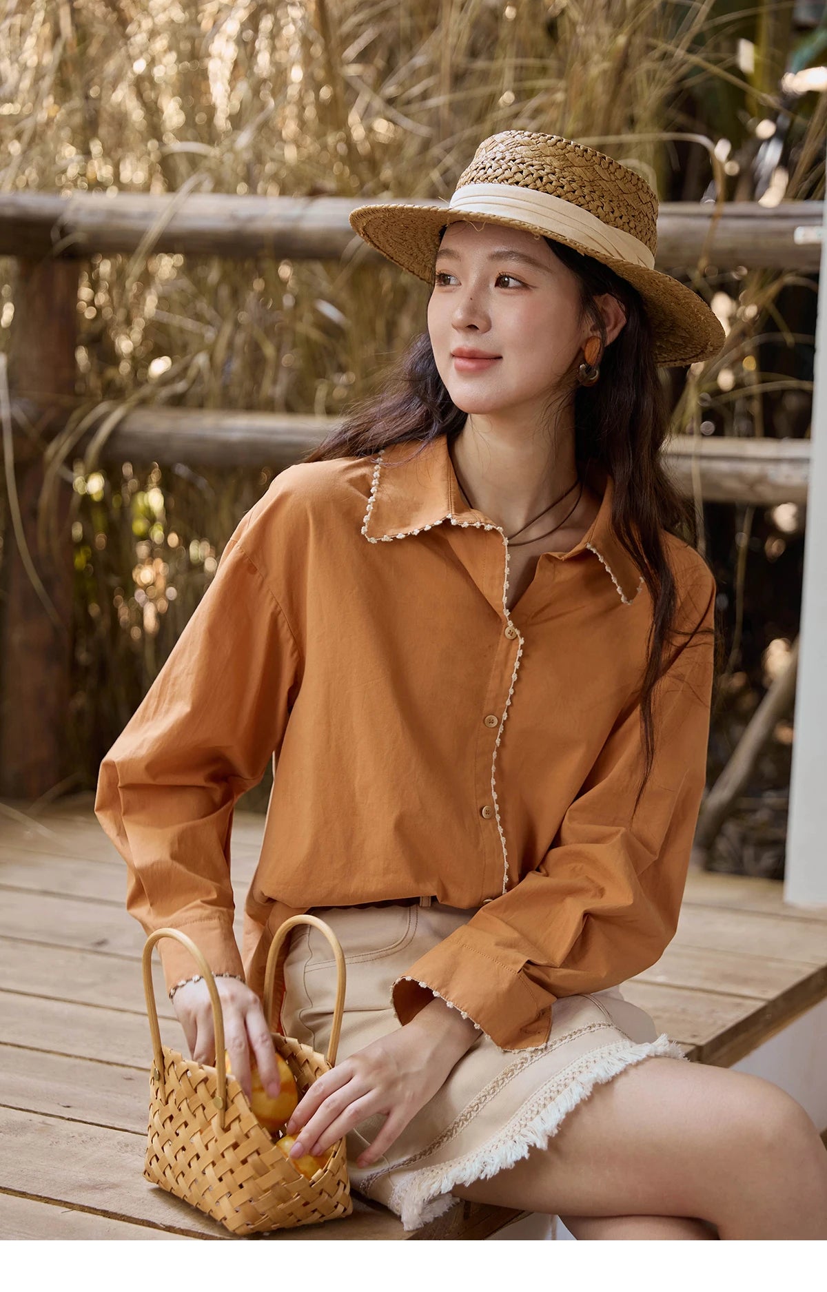 MISHOW Women's 100% Cotton Shirt 2025 Autumn Korean Lapel V-neck Single Breasted Tops Lace Trim Shirts Office Lady MXE43C2377