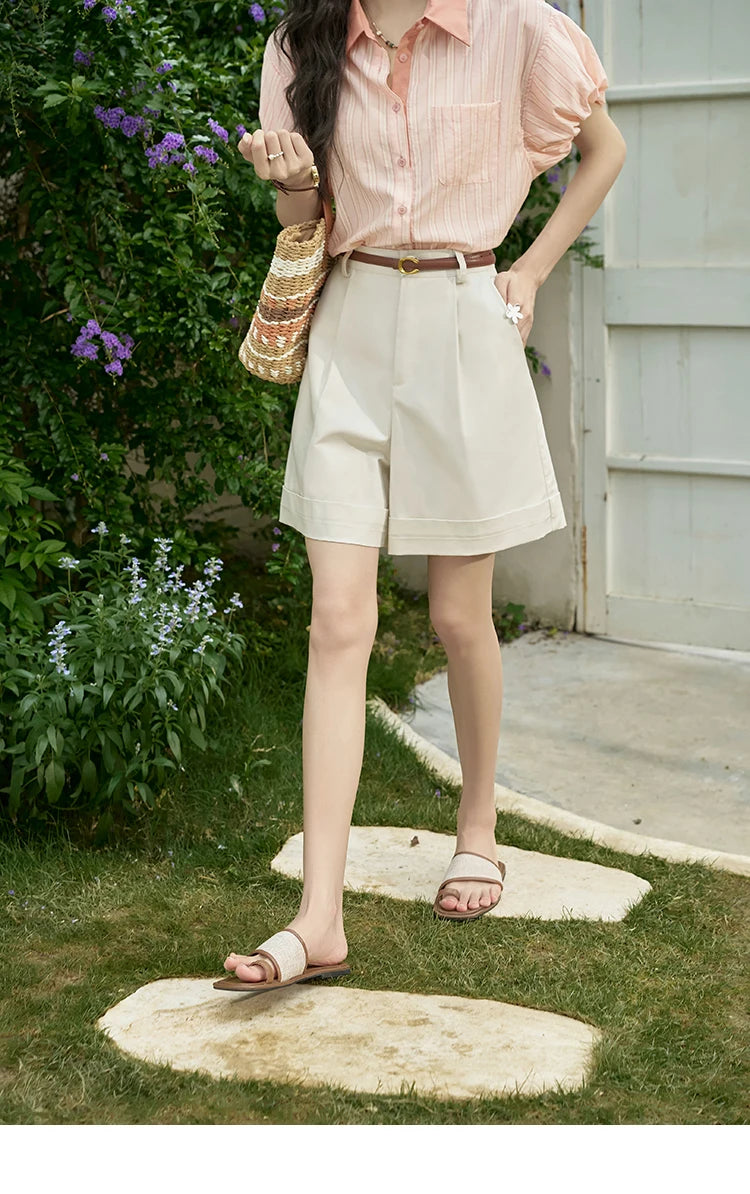 MISHOW Casual Solid Suit Short Pants for Women 2024 Summer High Waist Slim Straight Leg Pants Loose A-line Shorts MXD28K0647