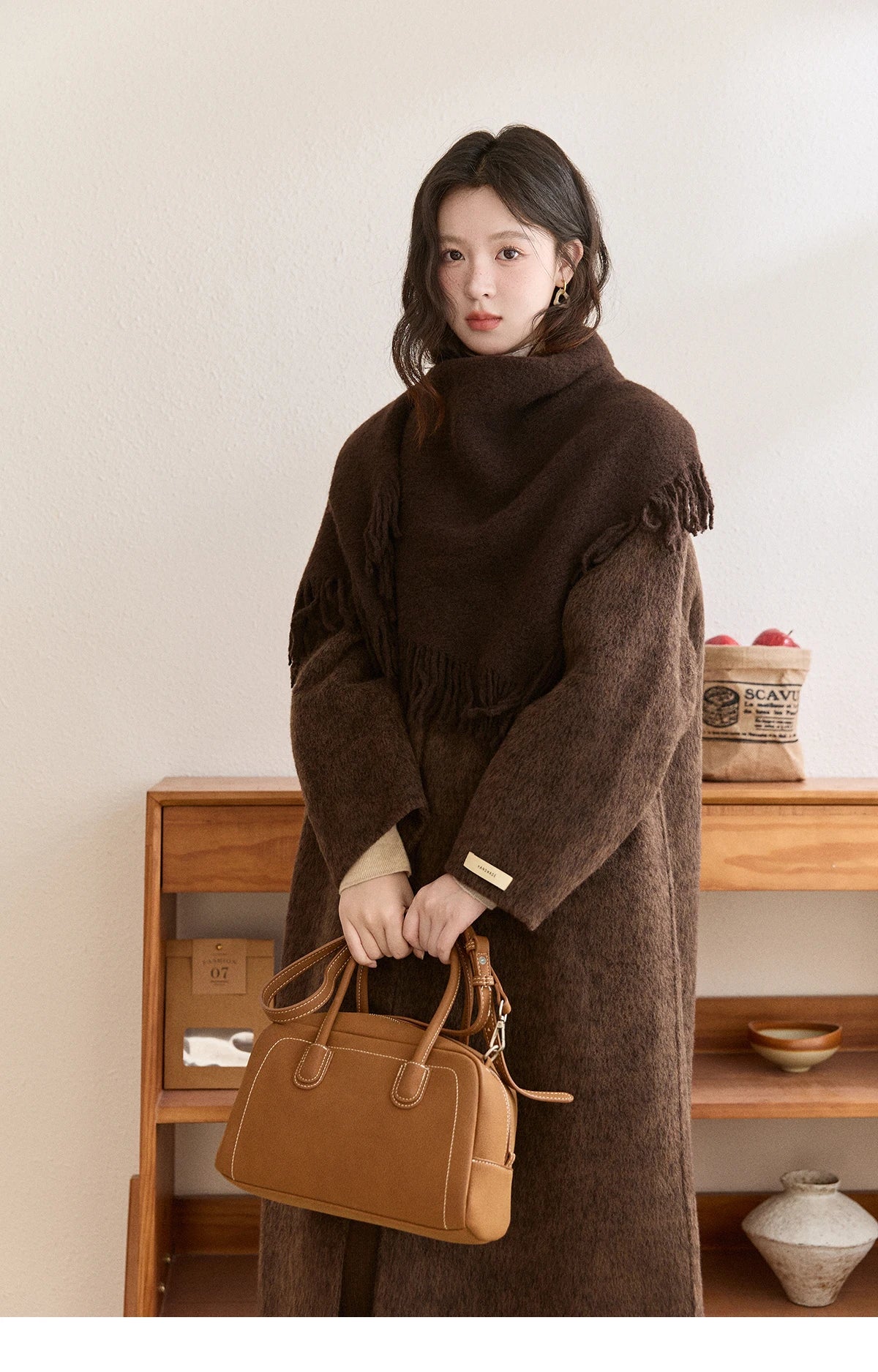 MISHOW Women's Woolen Coat with Scarf Winter Invisible Buckle Design Wool Overcoat Loose Elegant Warm Outerwear MXE93W1030