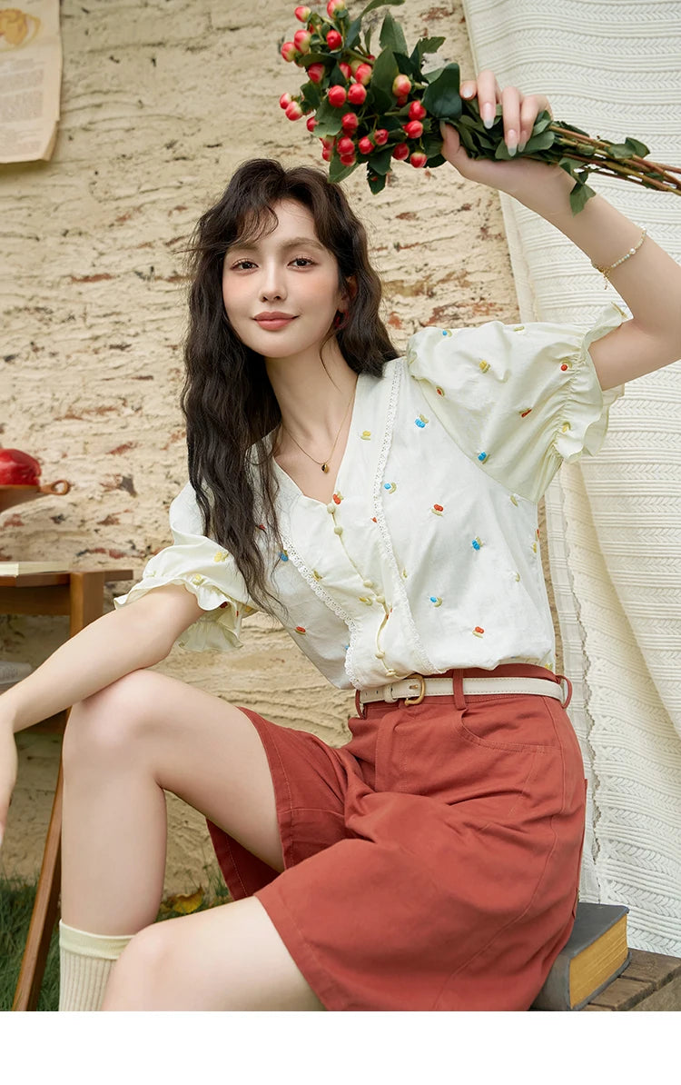 MISHOW Red Casual Shorts for Women 2024 Summer Korean Symmetrical Pocket High Waist Loose Straight Leg Short Pants MXD25K0679