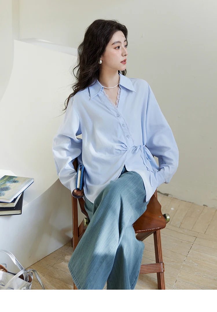 MISHOW Versatile Denim Straight Leg Pants for Women Spring 2025 Embroidery Pockets Commuting Loose Denim Trousers MXE14K0870