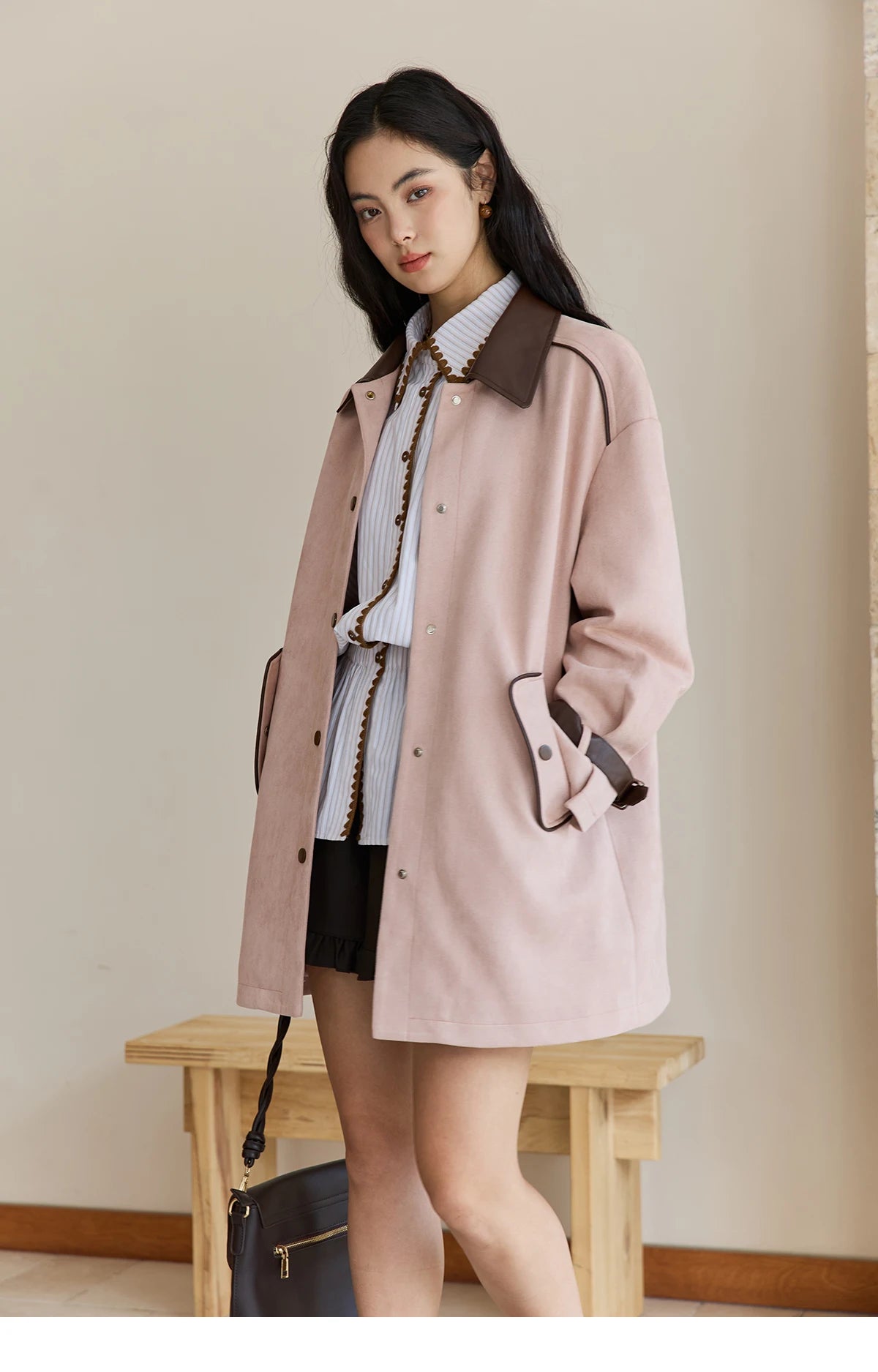 MISHOW Pink Jacket for Women 2025 Autumn New Commute Sweet Style Turn-down Collar Long Sleeve Mid-length Jacket MXE45W0845