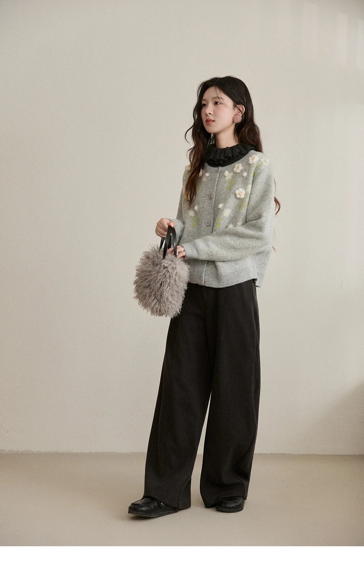 MISHOW High Waist Wide Leg Pants for Women 2025 Winter Casual Loose Thick Fleece Warm Knit Pants Straight Trousers MXE92K1127