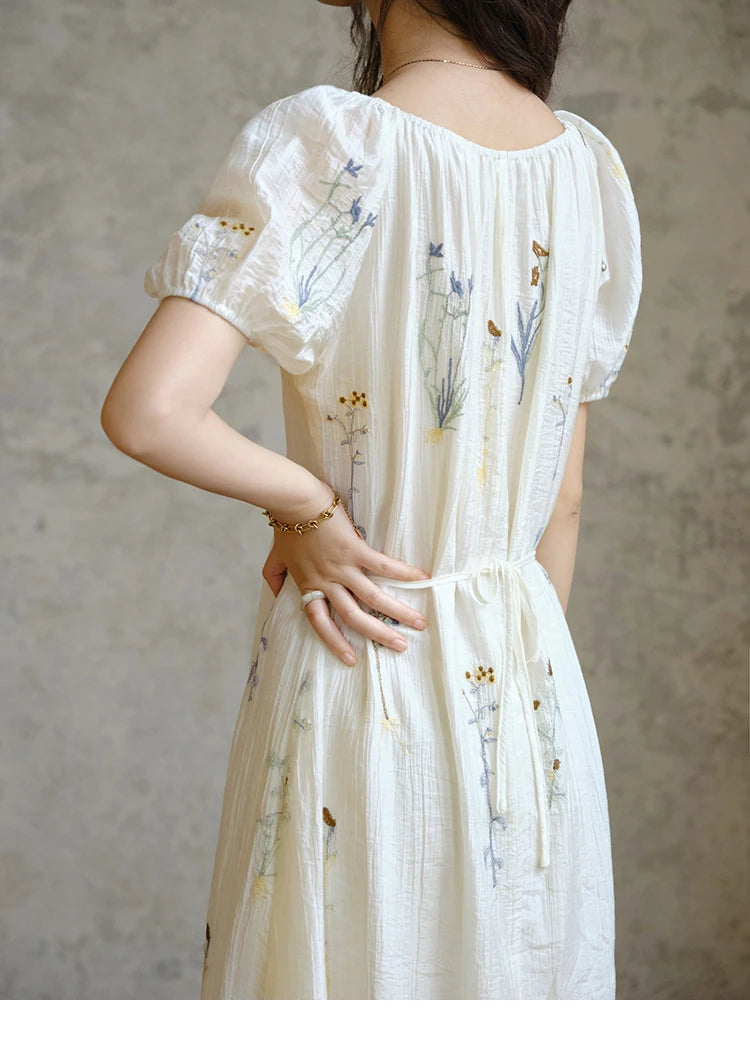 Mishow V-Neck Lace-Up Embroidery Vacation Dress MXE34L2284