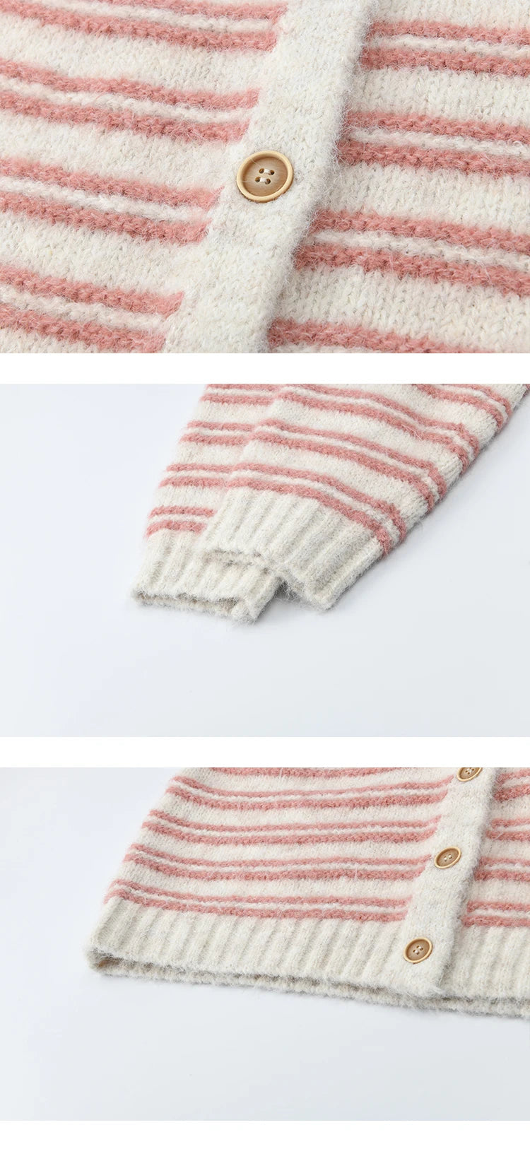 MISHOW Women's Pink Striped Cardigan 2025 Autumn Winter French Style Round Neck Wool Blended Sweater Loose Casual Top MXE49Z2615