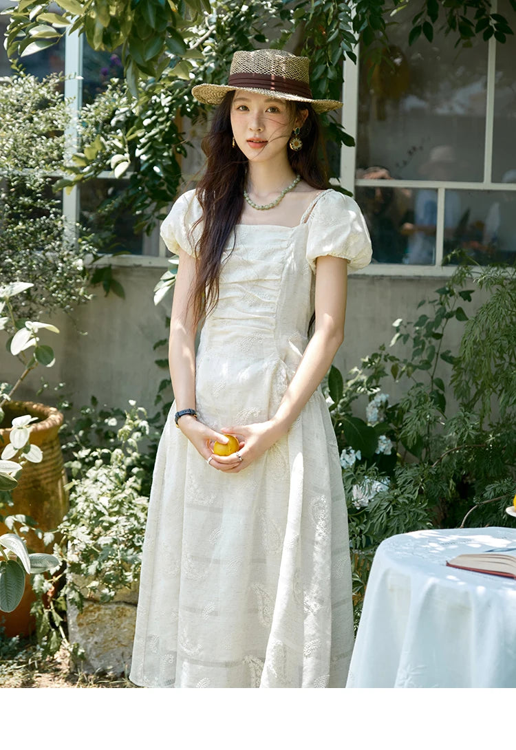 MISHOW Women's Puff Sleeve Dress 2025 Summer Fashion Paisley Embroidery Lady Pocket Dresses Vacation Women's Clothing MXE34L2265