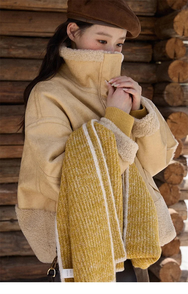 MISHOW Woman Short Jacket 2025 Fashion Yellow Stand Collar Zipper Jacket Luxury Loose Windproof Long-sleeved Coats MXE90W0996