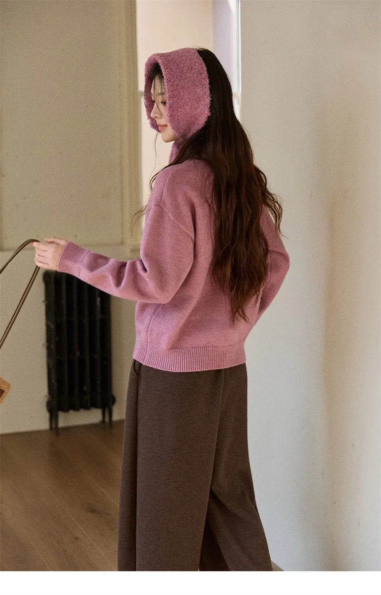 MISHOW Women's Jacquard Dog Thick Sweater Winter Purple Arctic Fleece Loose Soft Knitted Tops (Headband Not Included) MXE88Z2599