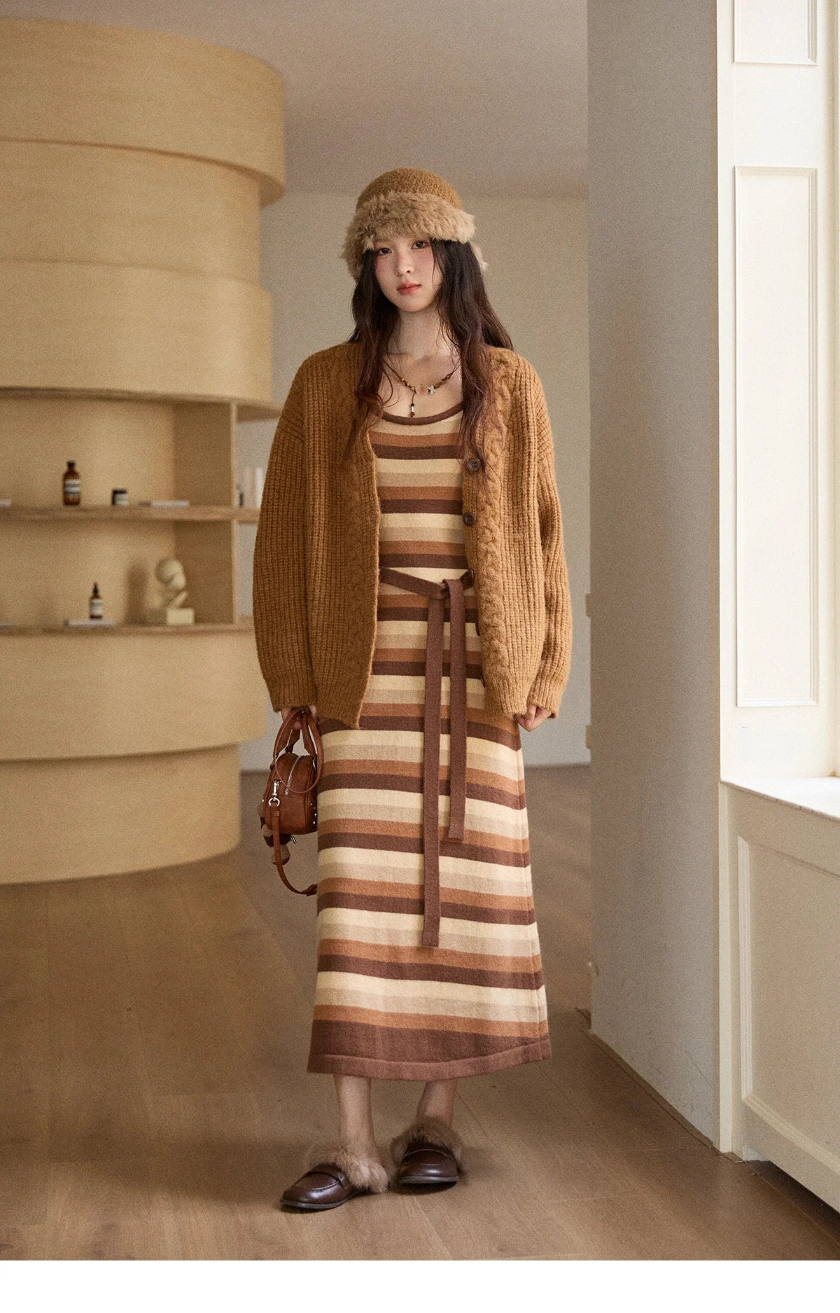 Mishow Retro Striped Suspender Knit Dress MXE86L2532