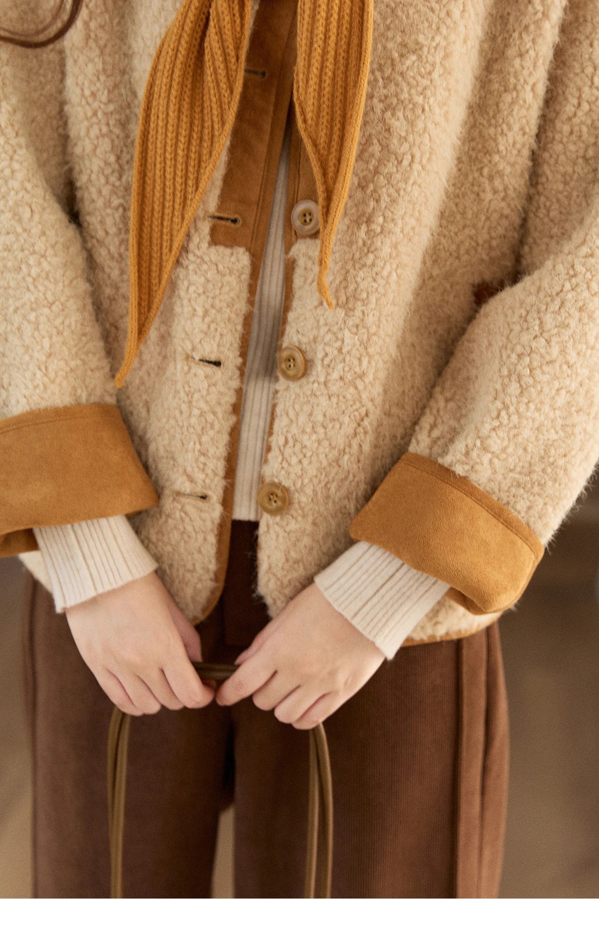 MISHOW Lamb Wool Jacket with Color Blocking Knitted Shawl for Women Winter 2025 Warm Thickened Fur One-piece Coats MXE91W0969