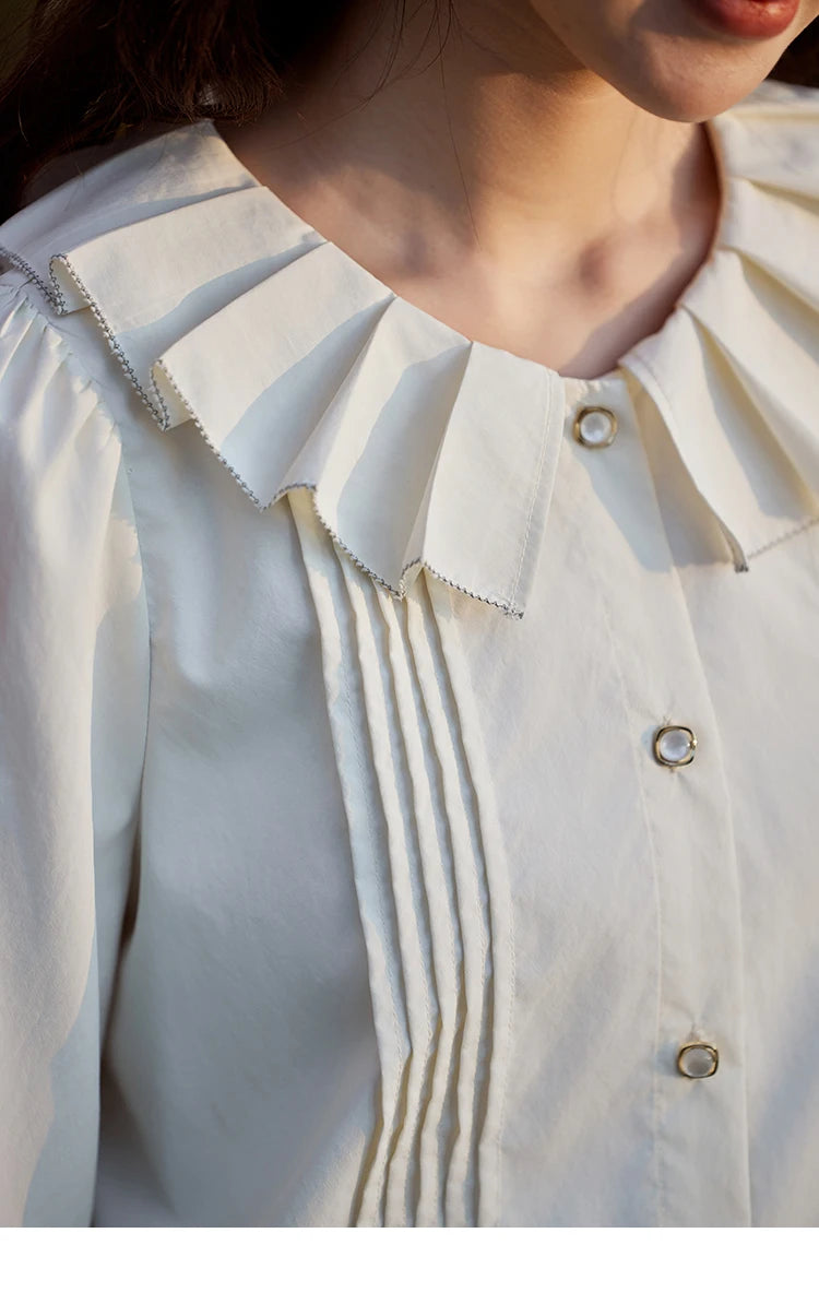 MISHOW French Tucker Pleats Doll Neck Shirt for Women 2025 Spring Straight Shirt Ruffled O Neck Shirts Office Lady MXE12C0401