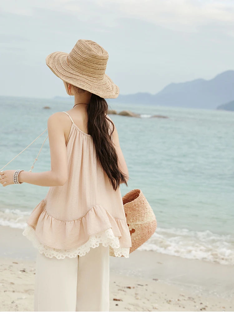 MISHOW French Summer Camisole for Women 2025 Sweet Lace Hollow Flower Sleeveless Tops Female New Fashion Holiday Top MXE33X1758