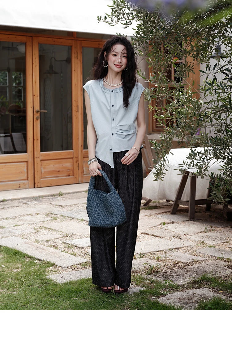 MISHOW Women's Casual Round Neck Shirt 2025 Summer New Office Lady Slim Shirt Sleeveless Button Top Female Clothing MXE38X1864