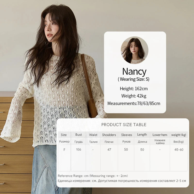 MISHOW Women's Hollow Knitted Tops 2025 Autumn Jacquard Weave Breathable Top Solid Dropped Sleeve Knitted Sweaters MXE43Z1360