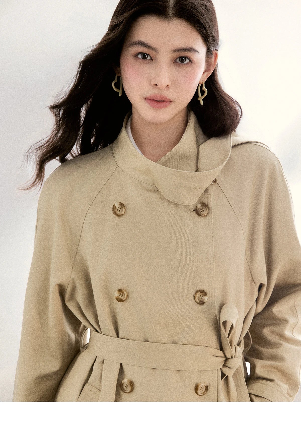 MISHOW Women's Double-Breasted Trench Coat 2026 Spring Belted Lapel Trench Long Sleeve Casual Mid-Length Outerwear MXF11W1031