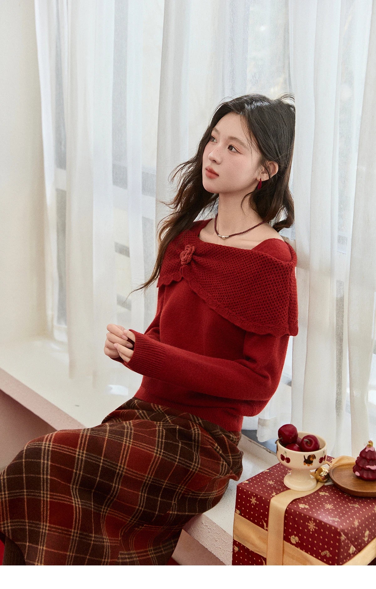 MISHOW New Year Christmas Women's Red Sweater 2025 Autumn Winter Soft Elegant Sweaters 3D Flower Alpaca Knitted Tops MXE94Z2889