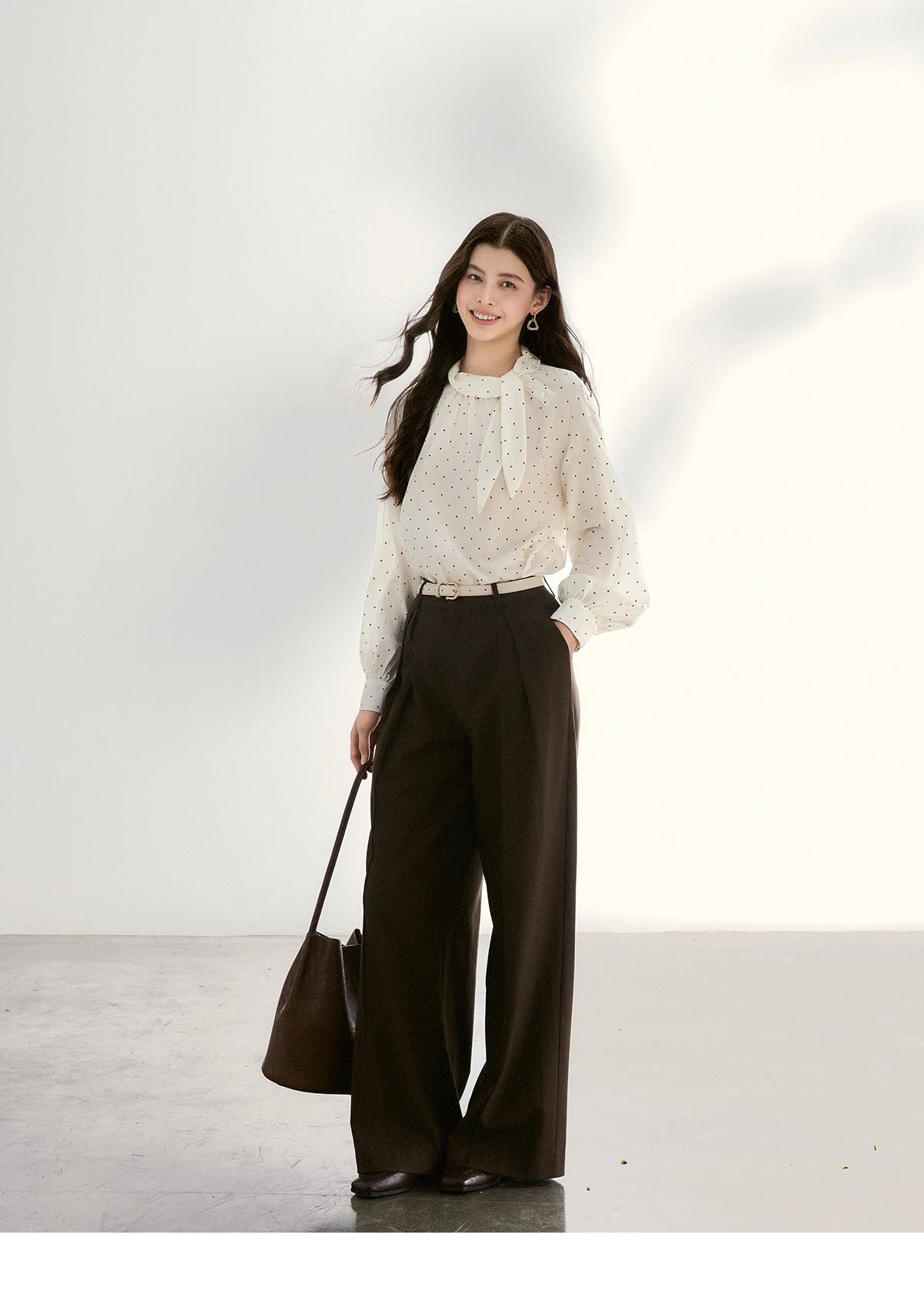 MISHOW Women's White Polka Dot Blouse Spring Bow Tie Neck Sheer Chiffon Blouses Casual Long Sleeve Top Office Lady MXF13X2531