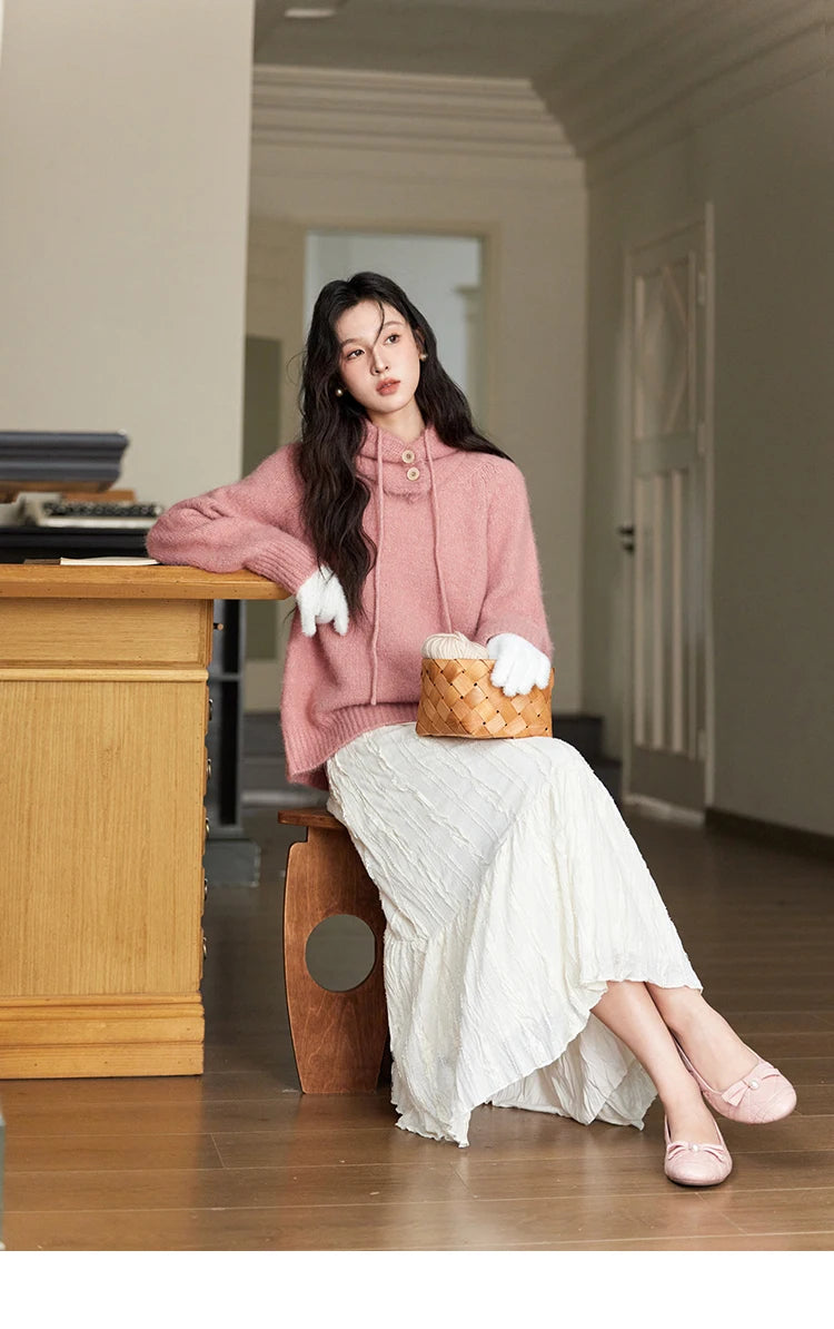 MISHOW Knitted Sweater Hooded Neck Warm Wool for Women 2025 Autumn Winter Cozy Loose-Fit Casual Solid Pullover Top MXD59Z1123