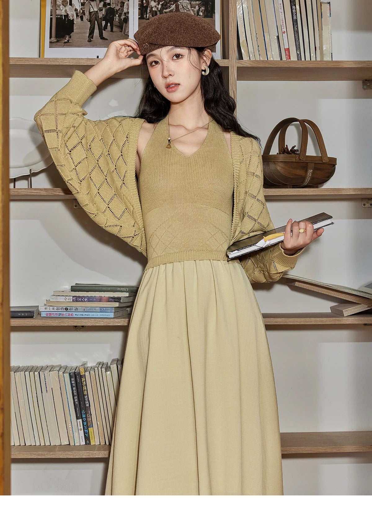 MISHOW Hanging Neck Dress Knitted Cardigan Separately 2024 Autumn Hollow Short Top Knitted Patchwork Sleeveless Dress MPD42L2040