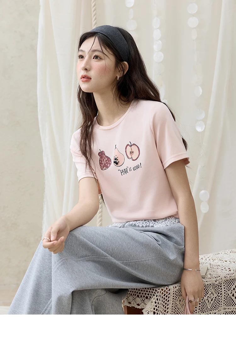 MISHOW Summer Print Casual T-shirt Women New 2025 Short Sleeve Round Neck Slim Shirts Female Fashion Office Lady Tops MXE33T0500