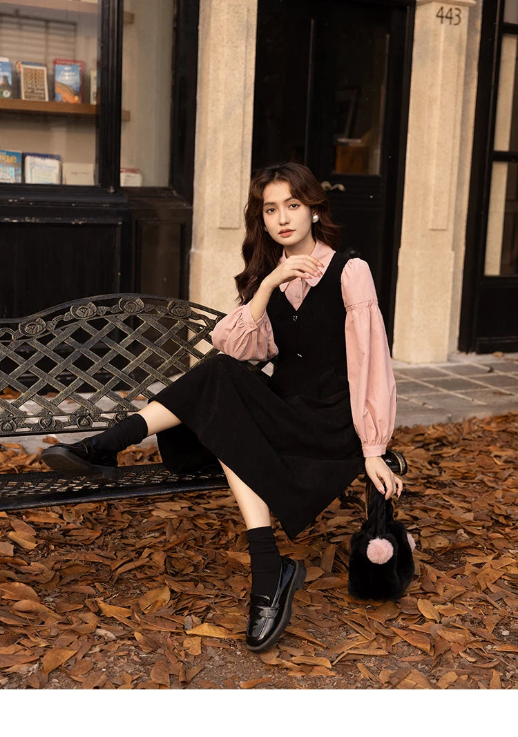 MISHOW Corduroy Strap Dress Autumn Winter French Retro Vneck Sleeveless Mid-Calf Dresses Elegant Solid Blouses MXB43L1246