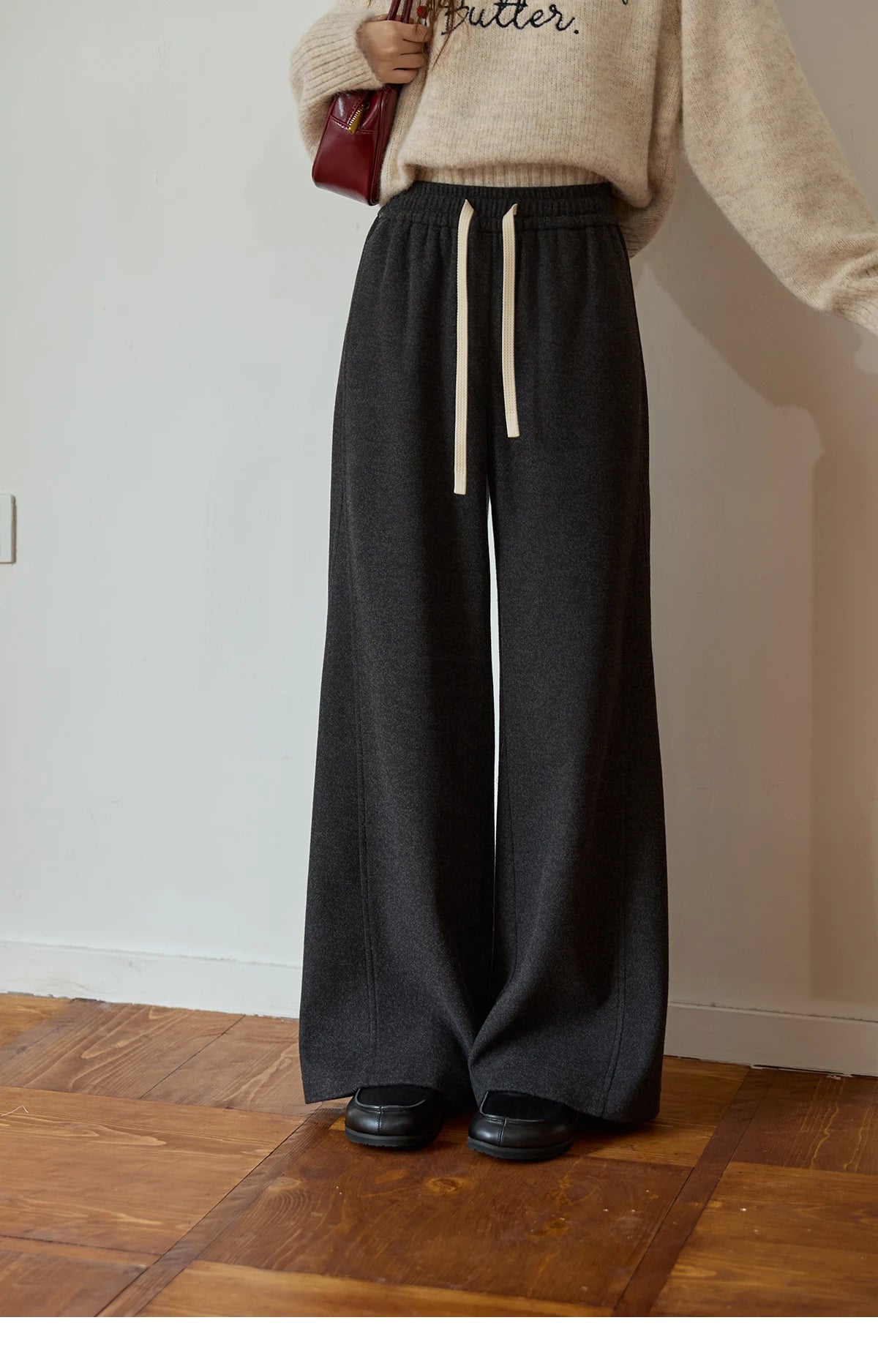 MISHOW Wide-leg Pants for Women 2025 Autumn Winter High Waist Straight Lace-up Loose Pants Retro Casual Slim Pants MXE89K1100