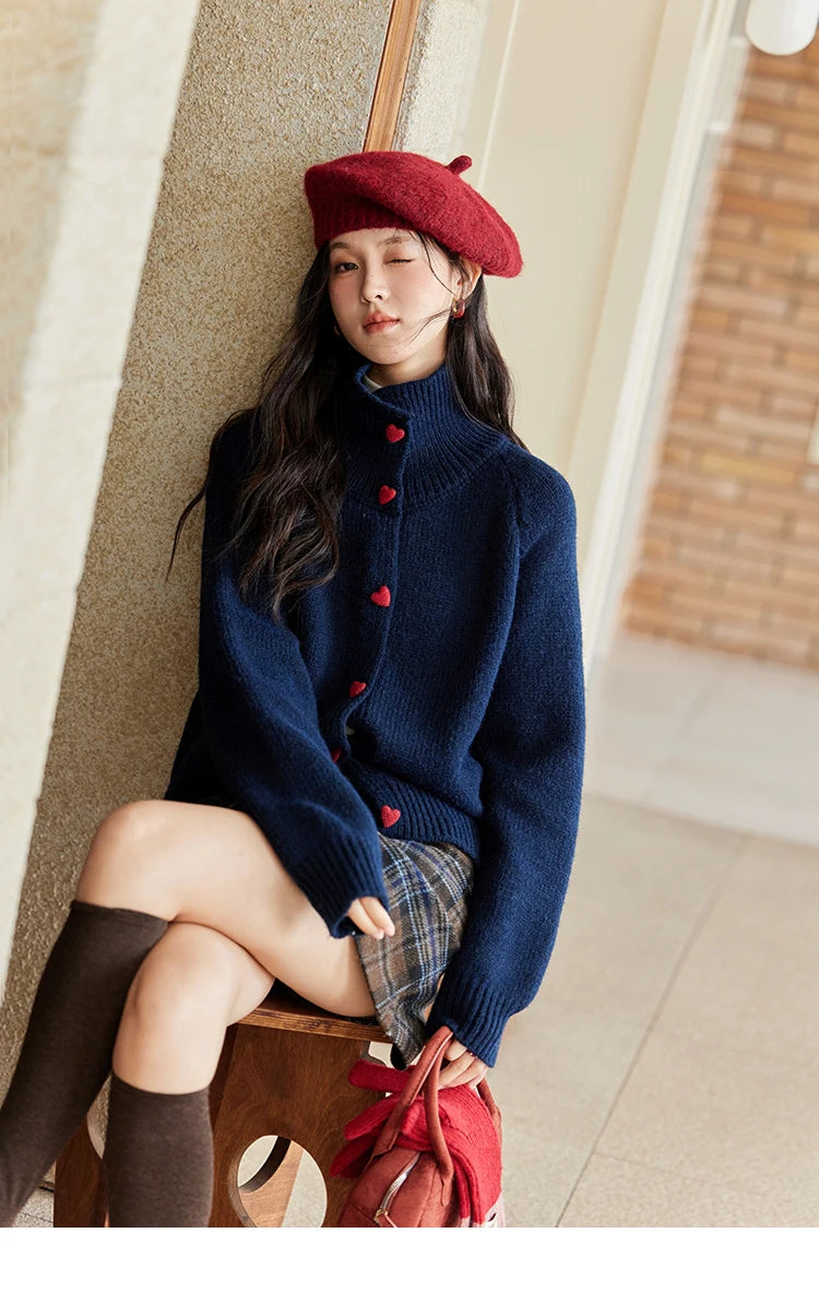 MISHOW Love Heart Button Sweater Color Clash Women Winter Clothing Knitted Cardigan Loose Versatile Thick Warm Tops MXD58Z1127