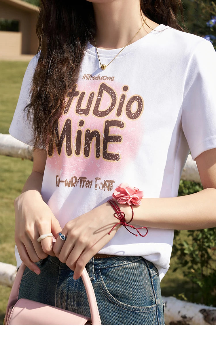 MISHOW Letter Print Short Sleeve T-shirt for Women 2024 Spring Summer New Loose Casual Tshirt Woman Crew Neck Tee Top MXD13T0164