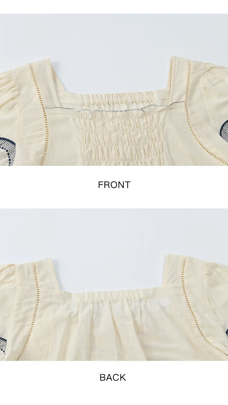 MISHOW Square Neck Puff Sleeve Women's Blouse 2025 Summer Fashion Flower Embroidery Hollow Out Blouse Female Clothing MXE39X1953