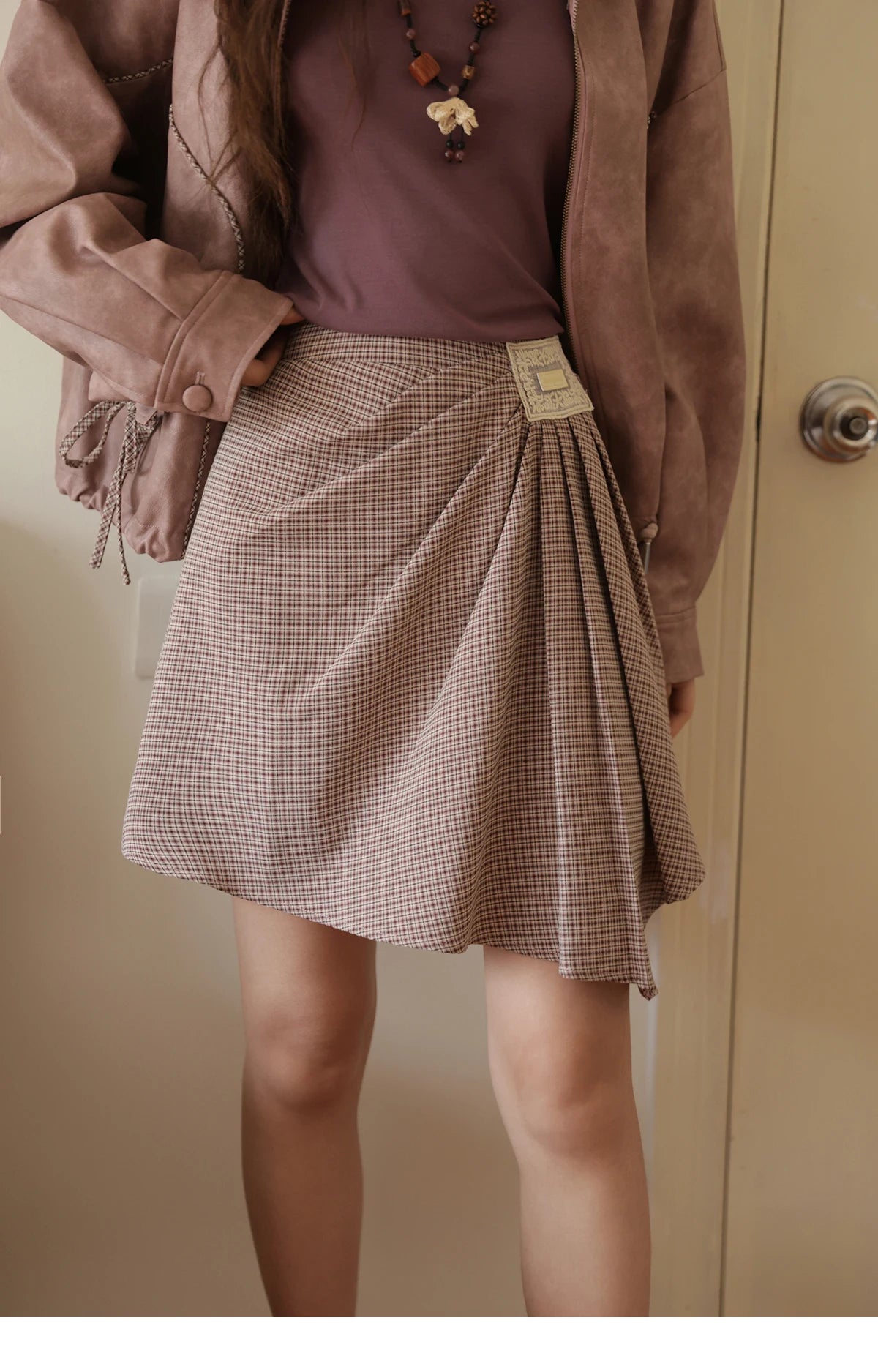 MISHOW Purple Plaid Short Skirt for Women Autumn 2025 Asymmetrical Patch Skirts Back Elastic Waist A-line Short Skirt MXE45B2411
