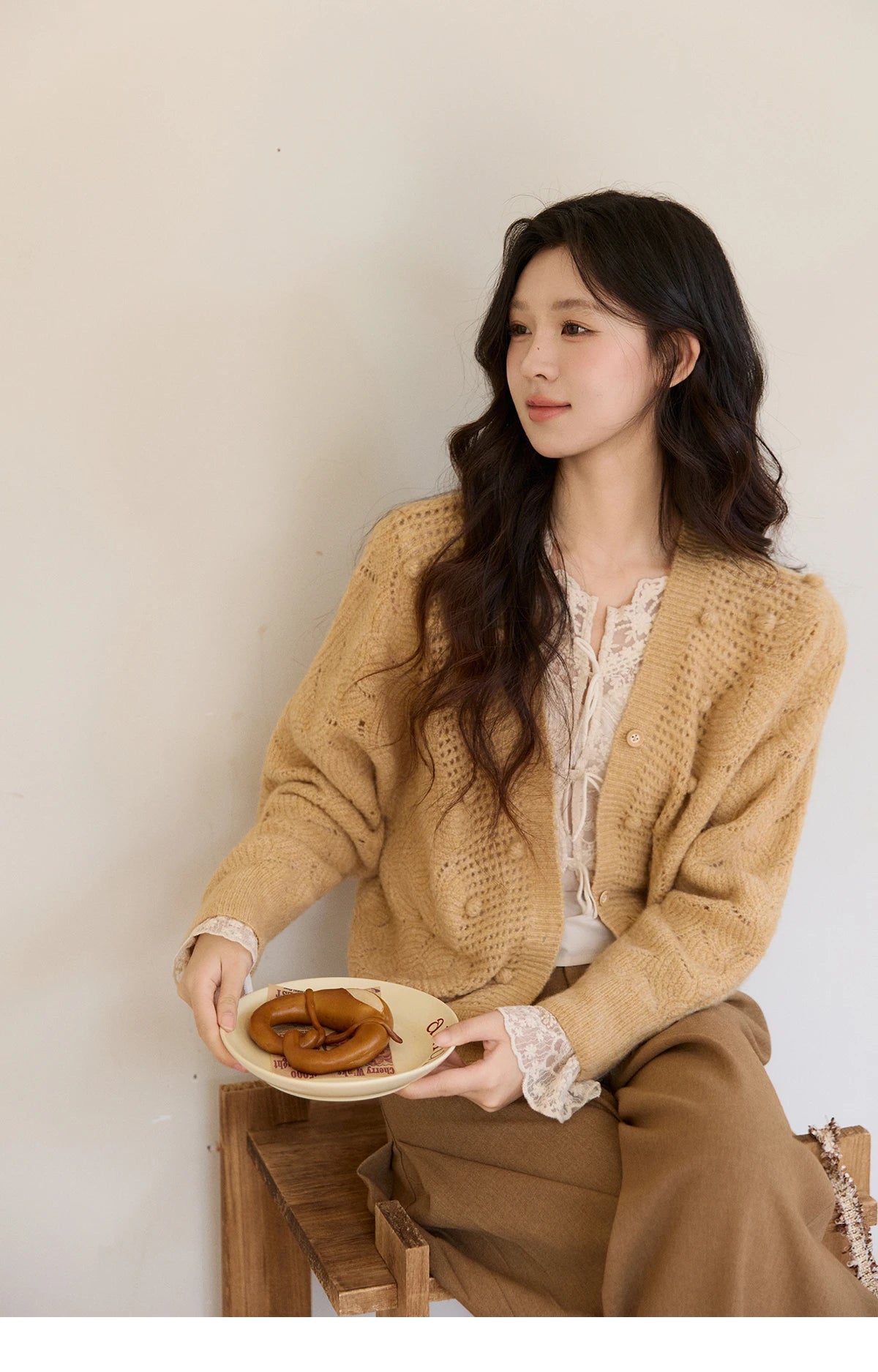 MISHOW Women's Solid Hollow-out Knit Thin Cardigan 2026 Spring V-Neck Bobble Knit tops Casual Loose Knitted Sweater MXF108Z1020