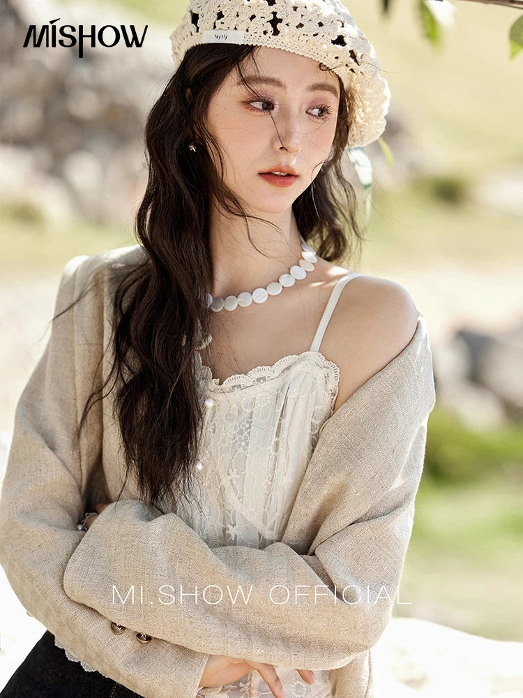 MISHOW Lace Embroidered Camisole for Women Spring 2025 Adjustable Shoulder Straps Slim Tank Top Sexy Sweet Camisole MXE13D0050