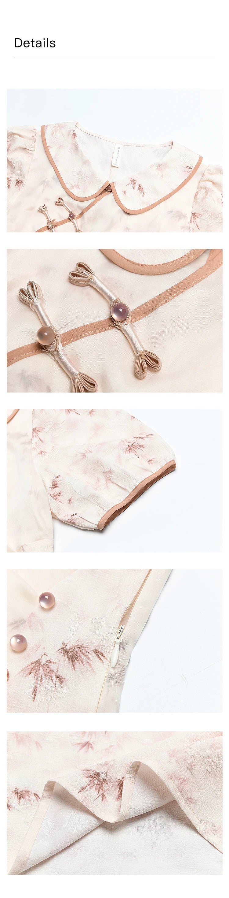 MISHOW Chinese Doll Collar Dresses 2024 Summer Improved Cheongsam Waist Pink Bamboo Printing Splicing Mesh Midi Dress MXD22L1829